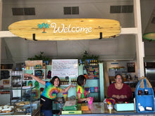 Load image into Gallery viewer, faux wood surfboard longboard in restaurant