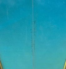 Load image into Gallery viewer, dimensions of surfboard on blue deck