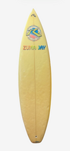 Load image into Gallery viewer, Rusty surfboard with a colorful wave graphic and the text 'ZUMA JAY' on it 