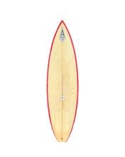 Load image into Gallery viewer, Surfboard with red rim and visible brand logo on a white background