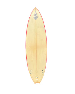 Surfboard with a red rim on a white background