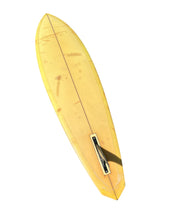 Load image into Gallery viewer, Yellow surfboard with a black stripe on a white background