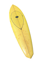 Load image into Gallery viewer, Yellow surfboard with a black logo on a white background