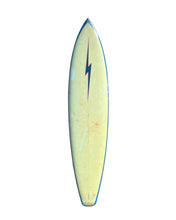 Load image into Gallery viewer, Gerry Lopez surfboard with a blue lightning bolt design on a white background
