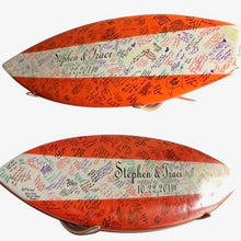 Load image into Gallery viewer, wedding autographs on orange/white surfboard