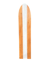 Load image into Gallery viewer, Wooden surfboard with a white center on a white background