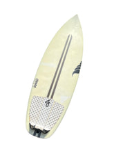Load image into Gallery viewer, White surfboard with black and gray design on a white background