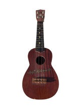 Load image into Gallery viewer, Wooden ukulele with brand name on a white background