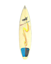 Load image into Gallery viewer, Surfboard with colorful design and branding on a white background