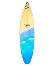 Load image into Gallery viewer, Surfboard with a beach gradient design on a white background