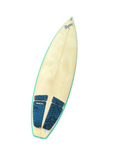 Load image into Gallery viewer, Beige surfboard with blue fins on a white background