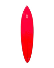 Load image into Gallery viewer, Red surfboard with a diamond logo on a white background