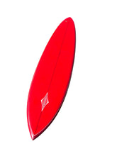 Load image into Gallery viewer, Red surfboard with a diamond logo on a white background