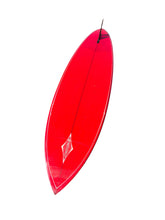 Load image into Gallery viewer, Red surfboard with a Jacobs logo on a white background