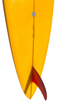 Load image into Gallery viewer, Close-up of a yellow surfboard with a red fin on a white background