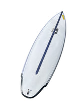 Load image into Gallery viewer, White surfboard with a black stripe on a white background