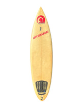 Load image into Gallery viewer, Vintage surfboard with a red and black logo on a white background
