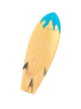 Load image into Gallery viewer, Yellow surfboard with blue nose on a white background