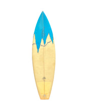 Load image into Gallery viewer, Vintage surfboard with blue coloring on a white background