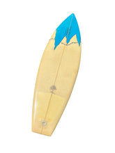 Load image into Gallery viewer, Yellow surfboard with a blue nose on a white background