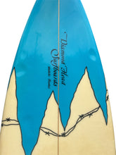 Load image into Gallery viewer, Close-up of a blue and beige surfboard with 'Diamond Head Surfboards' branding