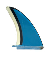 Load image into Gallery viewer, Blue and white surfboard fin on a white background