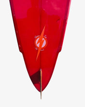 Load image into Gallery viewer, Close-up of a red surfboard with a logo on a white background