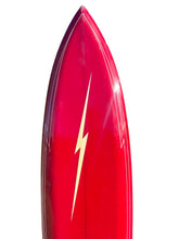 Load image into Gallery viewer, Red surfboard with a yellow lightning bolt design on a white background