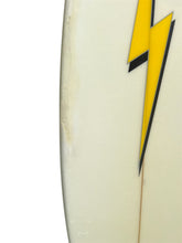 Load image into Gallery viewer, Close-up of a surfboard with a yellow lightning bolt design on a white background