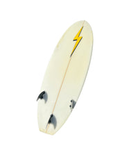 Load image into Gallery viewer, White surfboard with a yellow lightning bolt design on a white background