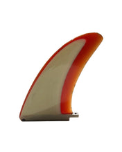 Load image into Gallery viewer, Surfboard fin with red and beige gradient on a white background