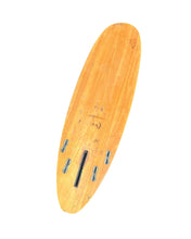Load image into Gallery viewer, Wooden surfboard with a visible brand logo on a white background
