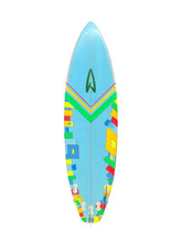 Load image into Gallery viewer, Colorful surfboard with geometric pattern on a white background