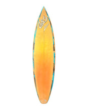 Load image into Gallery viewer, Yellow and orange surfboard with a logo on a white background