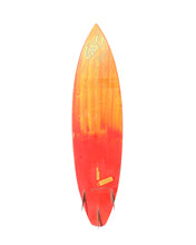 Load image into Gallery viewer, Orange and red surfboard with a logo on a white background