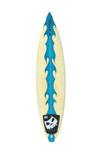 Load image into Gallery viewer, Surfboard with blue and white design on a white background