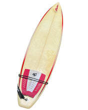 Load image into Gallery viewer, Beige surfboard with red accents on a white background
