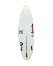 Load image into Gallery viewer, White surfboard with branding on a white background
