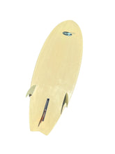 Load image into Gallery viewer, A light natural wood surfboard shown from a top-down perspective against a solid white background.