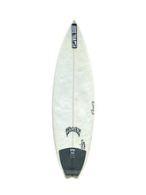 Load image into Gallery viewer, A white surfboard with a black tail pad, featuring the 'Lost Mayhem' brand name