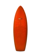 Load image into Gallery viewer, An orange surfboard shown from the top side, featuring a small red and white 'Hansen' logo near the center, isolated on a white background.