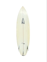 Load image into Gallery viewer, An off-white vintage-style surfboard with a black stylized arrow logo and 'ILL' text, shown vertically against a plain white background.