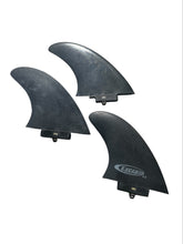 Load image into Gallery viewer, Three black surfboard fins, displayed on a solid white background.