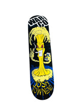 Load image into Gallery viewer, A skateboard deck featuring a graphic design of a yellow cartoon character smoking a joint, with the text 'WAR CO' at the top and 'TOSH TOWNEND' at the bottom on a black background.