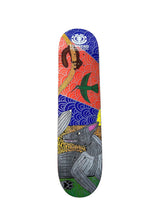 Load image into Gallery viewer, A full-size skateboard deck featuring a highly detailed, colorful graphic illustration with a wolf, a sword, and Japanese wave patterns on a white background.