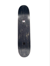 Load image into Gallery viewer, A dark, glossy skateboard deck shown from the underside against a plain white background.