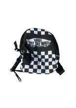 Load image into Gallery viewer, A small Vans 'Off The Wall' mini backpack featuring the classic black and white checkerboard pattern, with the brand's logo printed on the front.