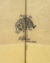 Load image into Gallery viewer, Vintage surfboard with a tiger illustration and text on a beige background