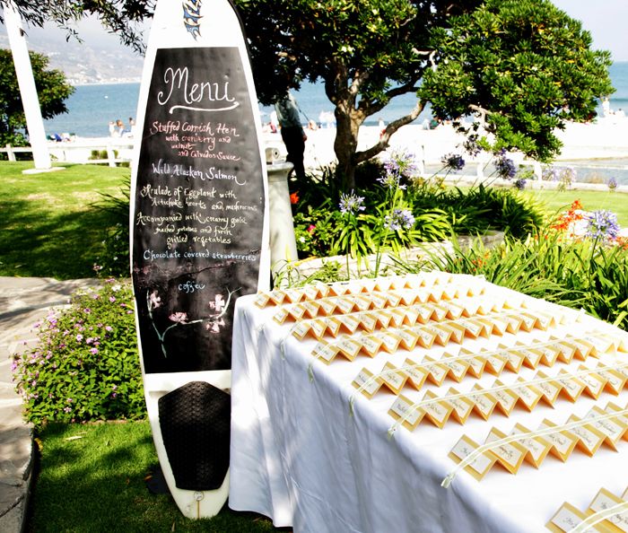 chalkboard surfboard in wedding