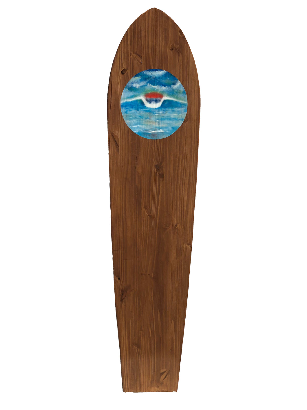 Wood surfboard with wave